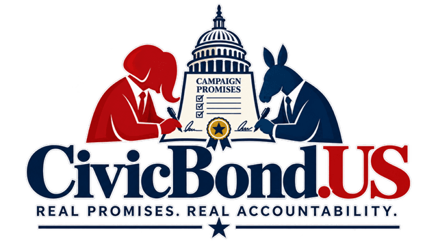 CivicBond.US — an elephant and donkey signing campaign promises. Real promises. Real accountability.